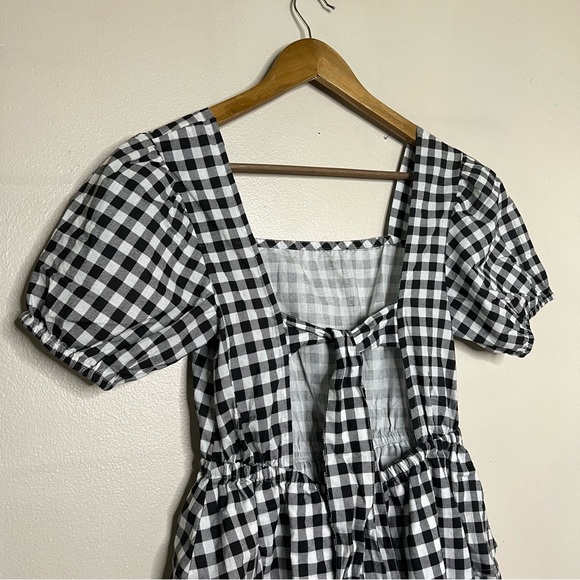 NWT Farmhouse Black White Gingham Mini Dress Puff Sleeves Tier 10 Violet Romance - Picture 6 of 9